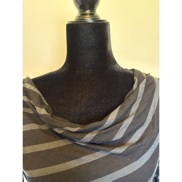 Ann Taylor Loft Petite Striped Cowl Neck Dress‎ Black/Gray 3/4 Sleeve Size: MP - Picture 2 of 5